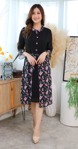 เดรสชีฟอง มีซับใน จีนผ่าหน้า เสื้อคลุมยาว BLUECHERRY SHOP ไซส์ 38 40 42 44 46